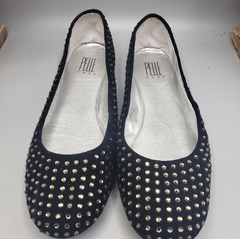 Pelle Moda Black Velour Ballet Flats w/Jewels Glamorous Comfort Normcore  8.5